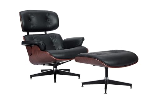 Matt Blatt Eames Premium Replica Leather Lounge Chair and Ottoman (Black Leather/Rosewood) - MBREPEAMBLD