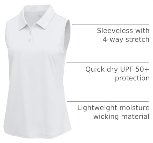 Image of BGOWATU Women's Golf Shirts Sleeveless Polo Shirts Collared 3 Buttons Tennis Tank Tops UV Protection Quick Dry