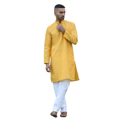 Image of KRAFT INDIA Men's Cotton Kurta Pyjama Set | Woven Design Traditional Ethnic Wear | Festive, Wedding & Casual Outfit | Comfortable & Breathable Fabric