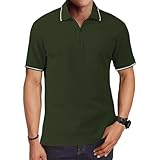 Men's Zipper Polo Shirts Short Sleeve Fashion Golf Shirts Summer Classic Fit Polo T Shirt Green