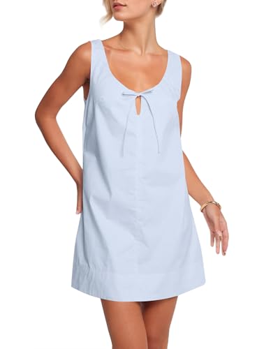 Image of OLAPTA Women Sleeveless Summer Mini Tank Dress Tie Up Loose Fit Sundress Scoop Neck Casual Trendy Short Dresses with Pockets