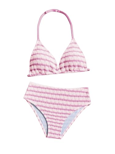 Image of RoseSeek Girl's Tie Dye Smocked 2 Piece Swimwear Sets Backless Halter Bikini Cute Brief Bathing Suit