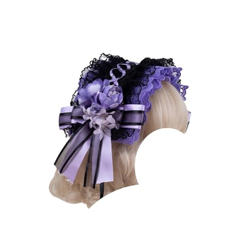ボズとガルヤ 花嫁 髪飾り ロリータ風 造花 ヘッドドレス ヘアアクセサリー ゴスロリ 薔薇 ゴシック風 パール 姫系 チャーム 蝶結び レトロ 貴族風 ガールズ コスプレ小道具 茶話会 仮面舞踏会 パーティー ハロウィン ハンドメイド (パープル)