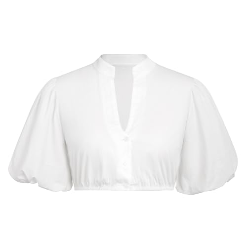 White Blouse Crop Top German Dirndl Blouse with Ruffles Traditional & Elegant Bavarian (Puff Sleeves White, M)