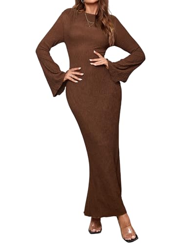 Women Long Sleeve Maxi Dress Bodycon Elegant Formal Wedding Guest Long Fall Dress for Women 2025