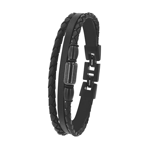 Tom Tailor Armband für Herren, Edelstahl und Carbon und Leder, 20,5+1,5 cm, schwarz, Geschenkidee, Armschmuck, Herrenschmuck, 2100692