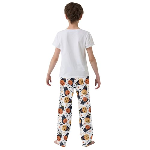 Black Cat with Pumpkin Boys Long Pants Soft Trousers Elastic Waist Kids Lounge Bottoms with Pockets S-XL3