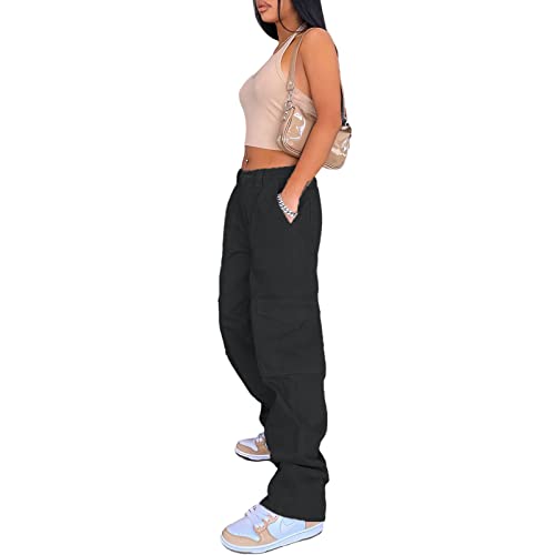 Women's Y2K Baggy Cargo Pants High Rise Straight Wide Leg Boyfriend Denim Cargo Trousers for Teen Girls Streetwear3