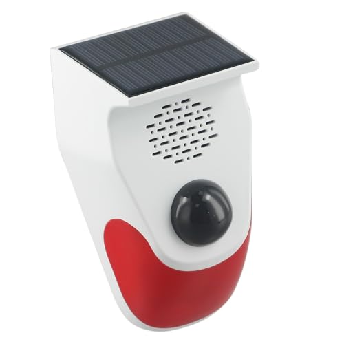 Tidevib Anunciador de voz alimentado por energía solar con alarma de 120 dB, detector de movimiento infrarrojo, IP65 impermeable para seguridad al aire libre