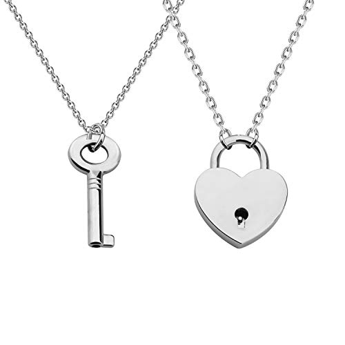 CHOORO Couple Love Shape Lock Key Pendant Necklace You Are The Best Match To Open My Hear Gift For Boyfriend/Girlfriend (Love Shape Lock Key Necklace)