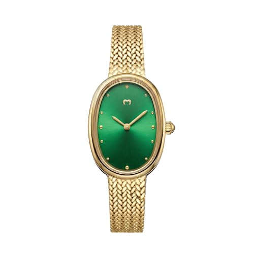 MARLION JEWELS Reloj analógico de Pulsera Ovalado para Mujer con diseño, clásico y Elegante. Reloj de Mujer Original con maquinaria de Cuarzo Duradero y Resistente al Agua 3ATM. (Dorado   Verde)