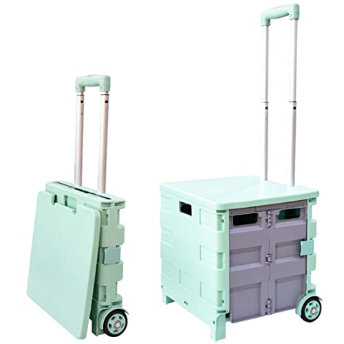 Carrello pieghevole per la spesa, 25 kg, con coperchio, portatile, con manico telescopico, multiuso, per lavanderia, sport, artigianato (blu e grigio)