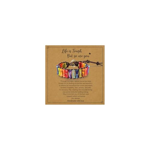 Inspirational Gifts Healing Bracelets for Women,Get Well Soon Encouragement Gifts for Women Friends Sister Mom,Handmade Natural Stone Healing boho Friendship Jewelry for women (Colorful-Black-Card A)