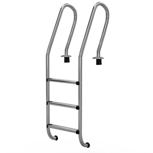 Tiefbeckenleiter Mixto aus Edelstahl V2A - 3-stufige Poolleiter für eingelassene Schwimmbecken - Für Pools bis zu 1,35m Beckentiefe - Rutschhemmend