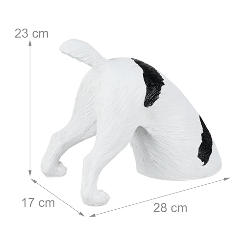 Relaxdays Gartenfigur Hund, buddelnder Terrier, HxBxT: 23 x 28 x 17 cm, Polyresin, wetterfeste Gartendeko, weiß/schwarz