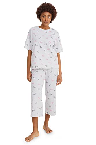 C&A Damen Pyjama Pyjamas Viskose|Baumwolle Bedruckt hellgrau-Melange M