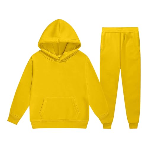Generisch Niños Niños Niños Niñas Manga Larga Sólido Cálido Sudadera Sudadera Tops Pantalones Niños Trajes Chándal Ropa Niños Niñas, amarillo, 12-13 años