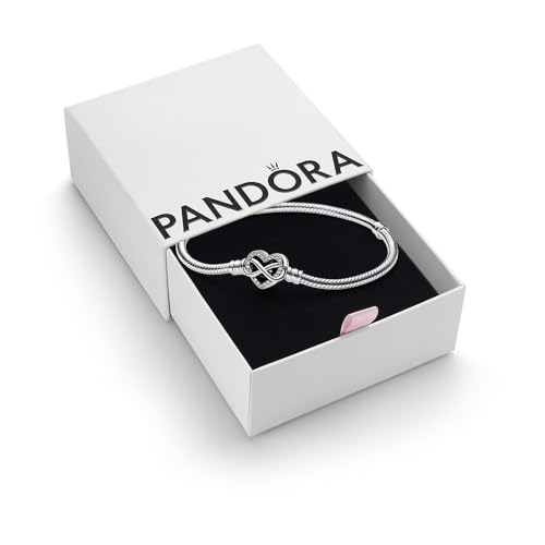 PANDORA Moments Sparkling Infinity Heart Clasp Snake Chain Bracelet Size 20- With Gift Box