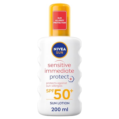 NIVEA SUN Sensitive Allergy Immediate Protect Spray SPF 50+ (200ml), Sun Cream for Sensitive Skin, Sun Protection Factor 50+, Water-Resistant Sunscreen Spray