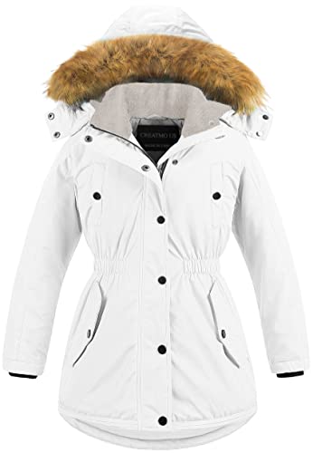 Image of CREATMO US Girl's Long Winter Warm Parka Sherpa Trimmed Collar Puffer Ski Jacket Coat