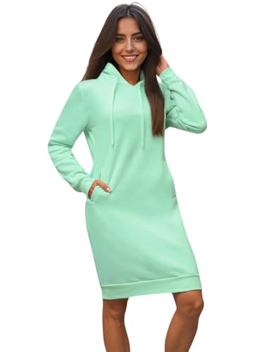 OZONEE Damen Hoodie Kapuzenpullover Lang Sweatjacke Sweatkleid Winterkleid Herbstkleid Kleid Sweatshirt Sweatshirtkleid Kapuzenjacke Kapuzenpulli...