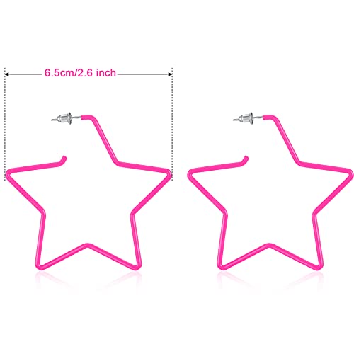 Hicarer 3 Pairs Halloween 70s 80s Neon Earrings Hoop Star Square Retro Earrings Gifts for Women Glow Party Costume Accessory2