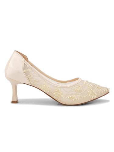 Image of TRYME Floral Embroidered Stiletto Heels for Women | Elegant Mesh High Heels with Stylish Feminine Design