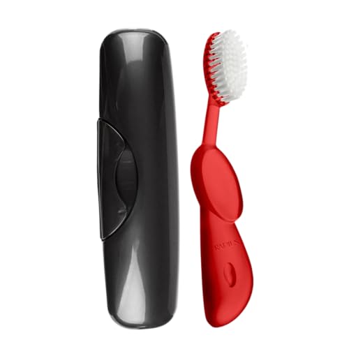 RADIUS Toothbrush Original Big Brush, BPA Free and ADA Accepted, Right Hand, Red Brush and Black Case
