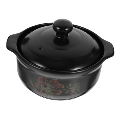 DIYEAH Cazuela de para Estofado de Pollo con Tapa Negra Olla para Sopa Resistente al Calor Antiadherente Alta Temperatura para Cocina Gas y Guisos Hogareños