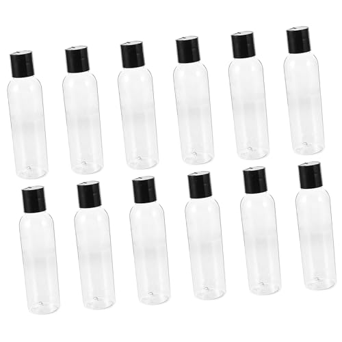 OUNONA 12 piezas Botellas de Viaje Transparentes Tapa de Presión Negra Envases Rellenables para Loción y Champú Frascos Prácticos y Duraderos para Líquidos Portátiles