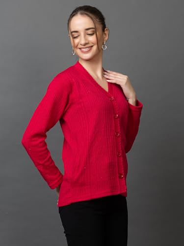 Image of Wear lusso Women's Woolen V-Neck Buttoned Full Sleeve Cardigan Self Design Soft Wool Fabric Winter Wear Pure Wool Sweater with Pockets Stylish Outdoor and Office Wear Girls