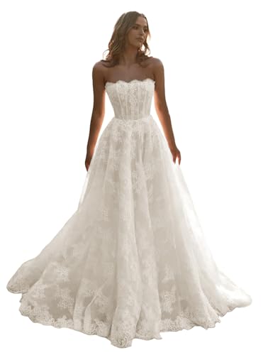 Elegant Lace Appliques Strapless A-Line Gown