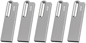 Aiibe 64GB Flash Drive 5 Pack Metal USB Drive Thumb Drive 64GB USB 2.0 Memory Stick Waterproof USB Flash Drives Jump Drive USB Stick with Keychain (64GB, Silver)