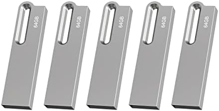 Aiibe 64GB Flash Drive 5 Pack Metal USB Drive Thumb Drive 64GB USB 2.0 Memory Stick Waterproof USB Flash Drives Jump Drive USB Stick with Keychain (64GB, Silver)