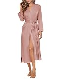 Ekouaer Womens Robe Long Knit Kimono Bathrobe Lightweight Sleepwear Soft Ladies Loungewear with Pockets, Pink, M