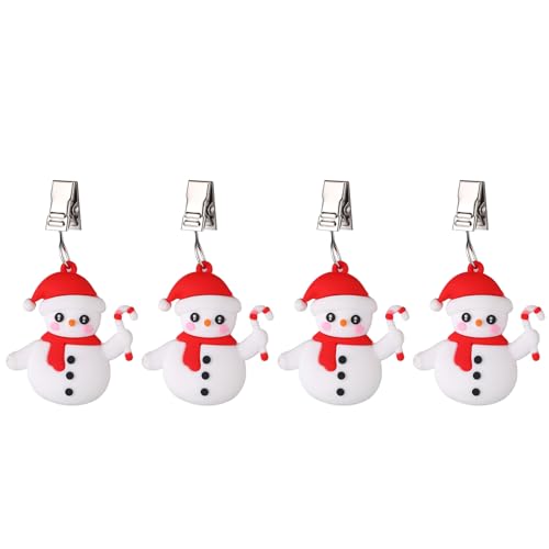 TwoFish Home Set of 4 Snowman Tablecloth Weights Clips Handicraft Snowman Tablecloth Clamps Pack of 4