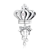 ISolay Joyería de plata de ley, abalorio de corona de plata de ley 925 apto para pulseras y brazaletes de abalorios DIY, lazo exquisito con regalo de cuentas de semillas
