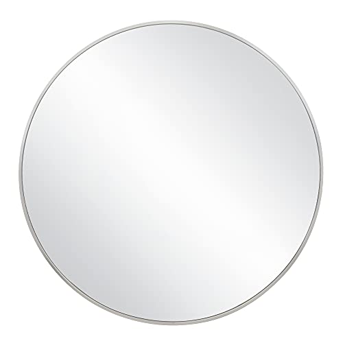 Design House Kenna Round Wall Accent Mirror – 28-Inch, Modern Metal Framed – Living Room, Bedroom, Bathroom Vanity Mirror – Silver, 587196-SLV