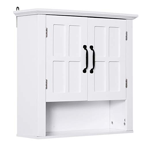 HOMCOM Armoire Haute Murale de Salle de Bain ou WC Placard 2 Portes 2 étagères Niche dim. 60L x...