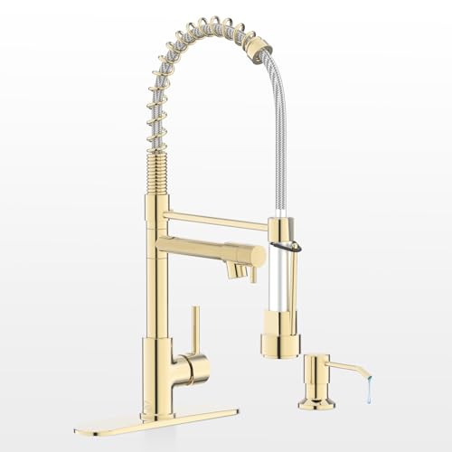 Casavilla Gold Kitchen Faucet with Soap Dispenser and Spray