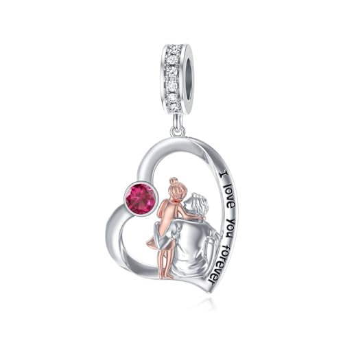 Image of PROESS Father Mother Daughter Charm fit Charms Bracelet Sterling Silver Charms for Bracelets Birthday Valentines Day Gifts for Daughter Mother Lover