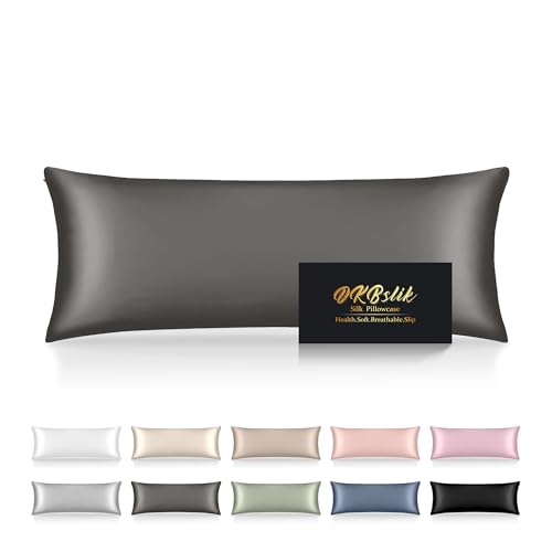 Image of Silk Body Pillow Cases, Mulberry Silk Body Pillow Cover with Zipper, Smooth, Anti Acne, Cooling Sleep Both Sides Natural Silk Satin 20x54 Body Pillowcase, Gifts for Women Men, Dark Gray