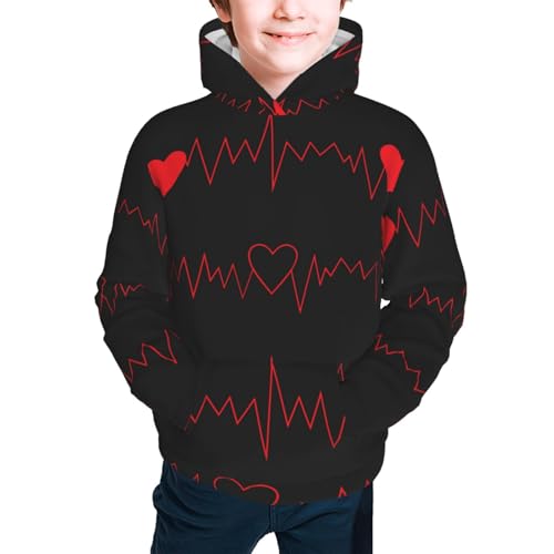 Cardiogram and Heart Kid Hoodies Boys Sweatshirts Girls Pullover with Pocket3