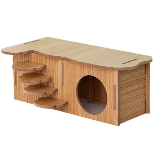 Klivex ハムスターハウス 段階 小動物 隠れ家 飼育ケージ ペット用品 遊び場 おもちゃ 運動不足解消 おもちゃ 住宅 運動器具 ベッド 遊び場 ケージ飾り部品 ハムスター用品 防水 可愛い 造園 木製 (雲梯子の丸い穴)