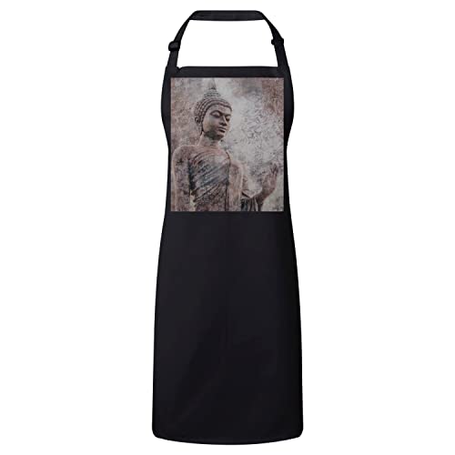 Tablier cuisine noir de qualité supérieure motif Bouddha Thaï
