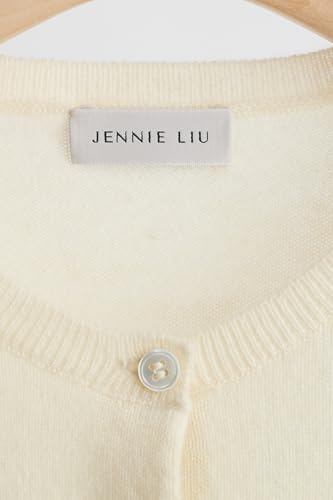 Image of JENNIE LIU Women's 100% Cashmere Button Front Long Sleeve Crewneck Cardigan Sweater