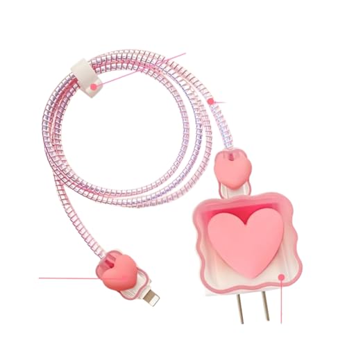 Image of EDNITA Charging Cable Protector with 3D Cute Pink Heart Pattern for iPhone 18W & 20W | Flexible Silicone Cable Saver