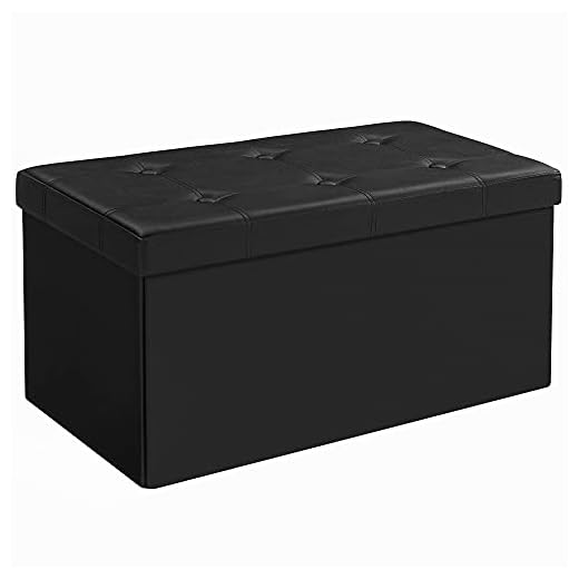 SONGMICS 76 x 38 x 38 cm Baúl Puff Taburete para almacenaje Plegable Carga máxima de 300 kg Negro LSF105