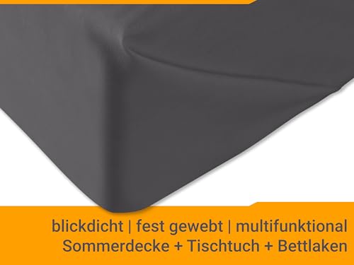 npluseins Bettlaken 150x250cm – Leintuch Gummizug – Tuch ist ideal für Terrasse Camping und Tischtuch - Wohnmobil Laken - Betttuch Gummizug – 100% Baumwolle, ca. 150 x 250 cm, anthrazit