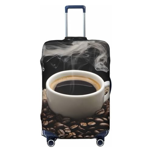 Coffee Beans & Cup Elastic Travel Luggage Cover, Washable Spandex Suitcase Protector, Anti-Scratch Fits 18-32 Inch